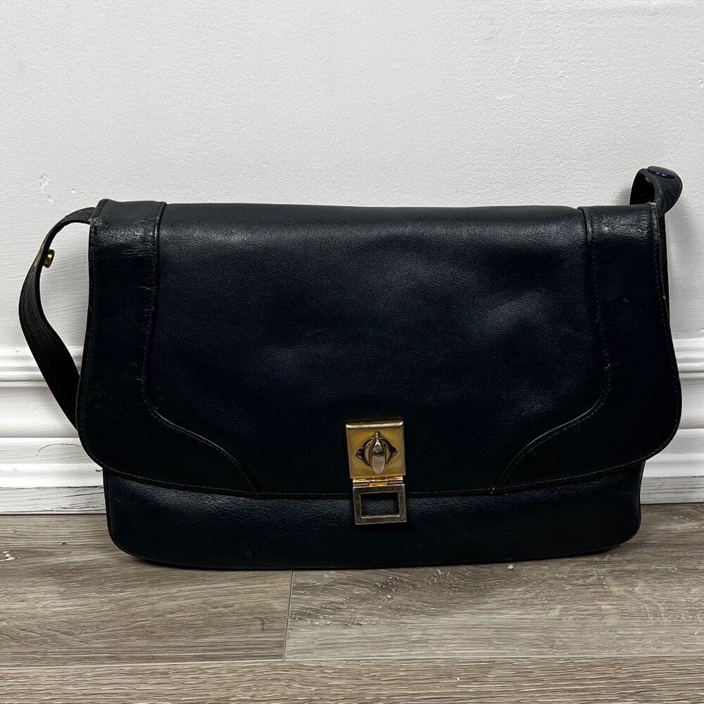 Vintage Birks Black Leather Handbag Made in Canada 70s/80s Retro Heritage Gold